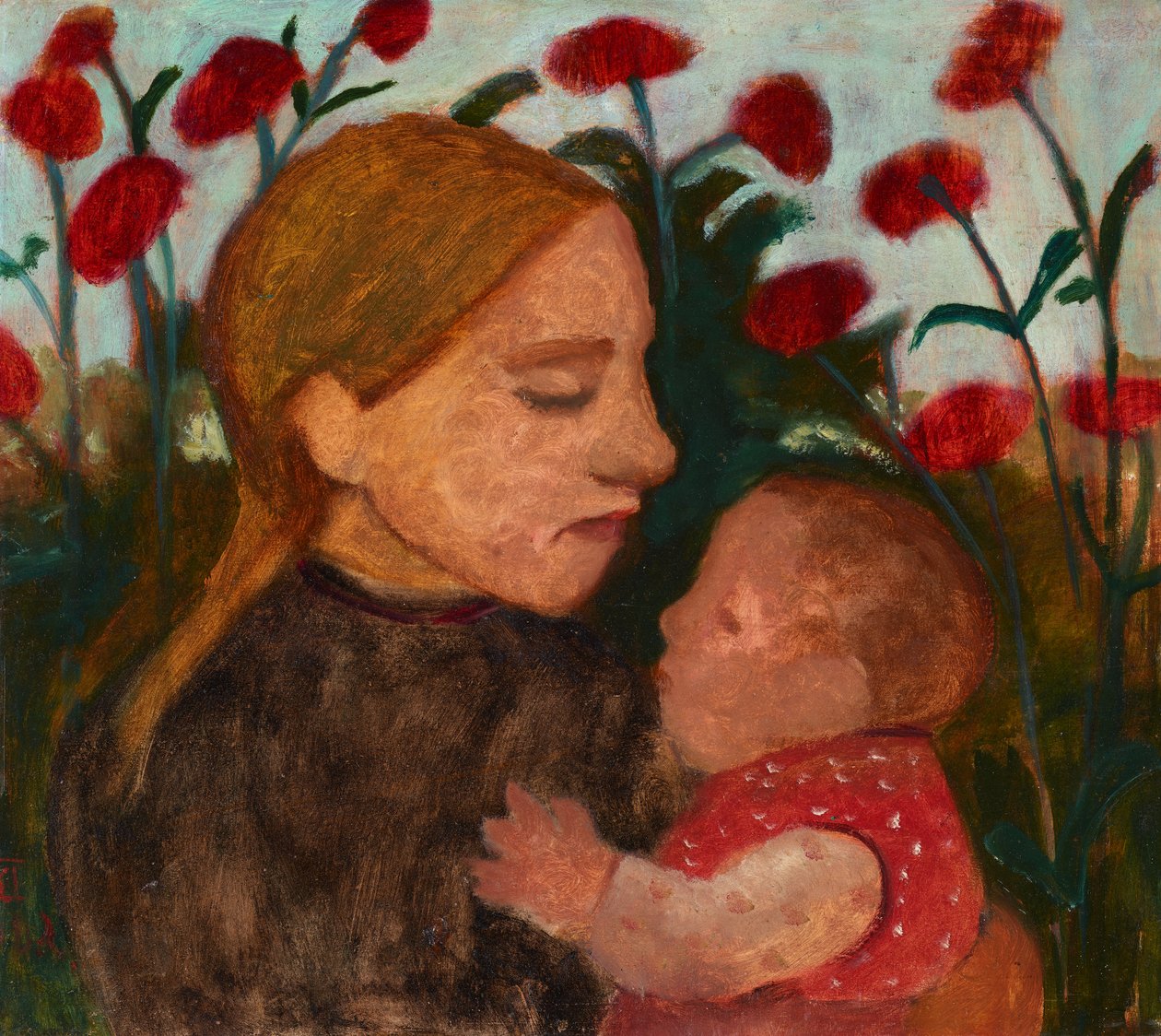 Äiti ja lapsi, n. 1904 (öljy pahville) tekijältä Paula Modersohn Becker