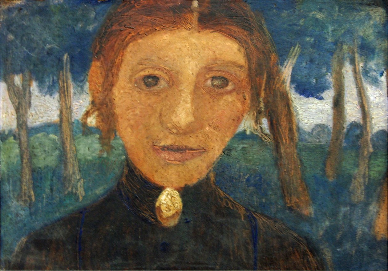 Selbstbildnis mit Landschaft vor Bäumen tekijältä Paula Modersohn Becker