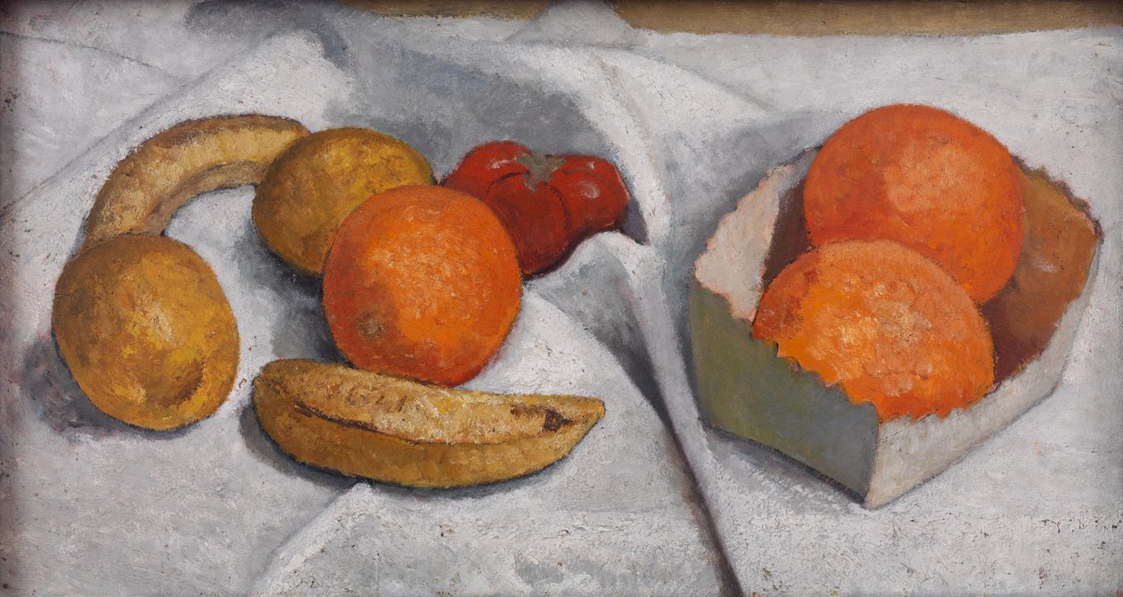 Asetelma, jossa on appelsiineja, banaaneja, sitruunoita ja tomaatti tekijältä Paula Modersohn-Becker