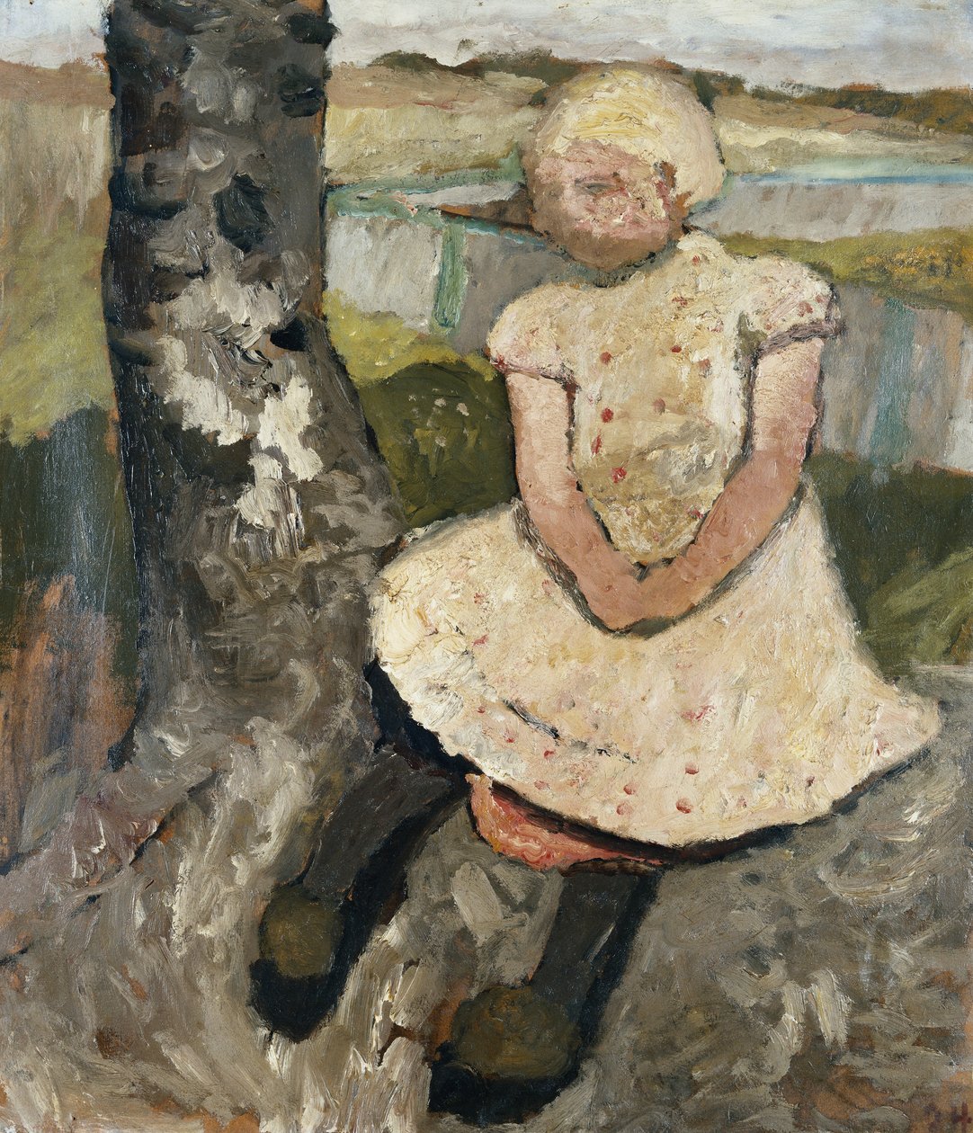 Lapsi istuu puun alla; Lapsi istuu puun alla, n. 1905 tekijältä Paula Modersohn Becker