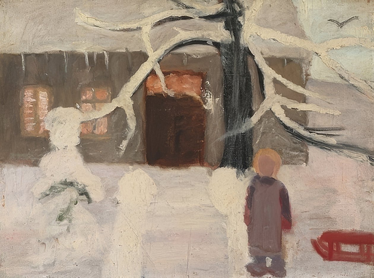 Poika lumessa. Noin 1905 tekijältä Paula Modersohn Becker
