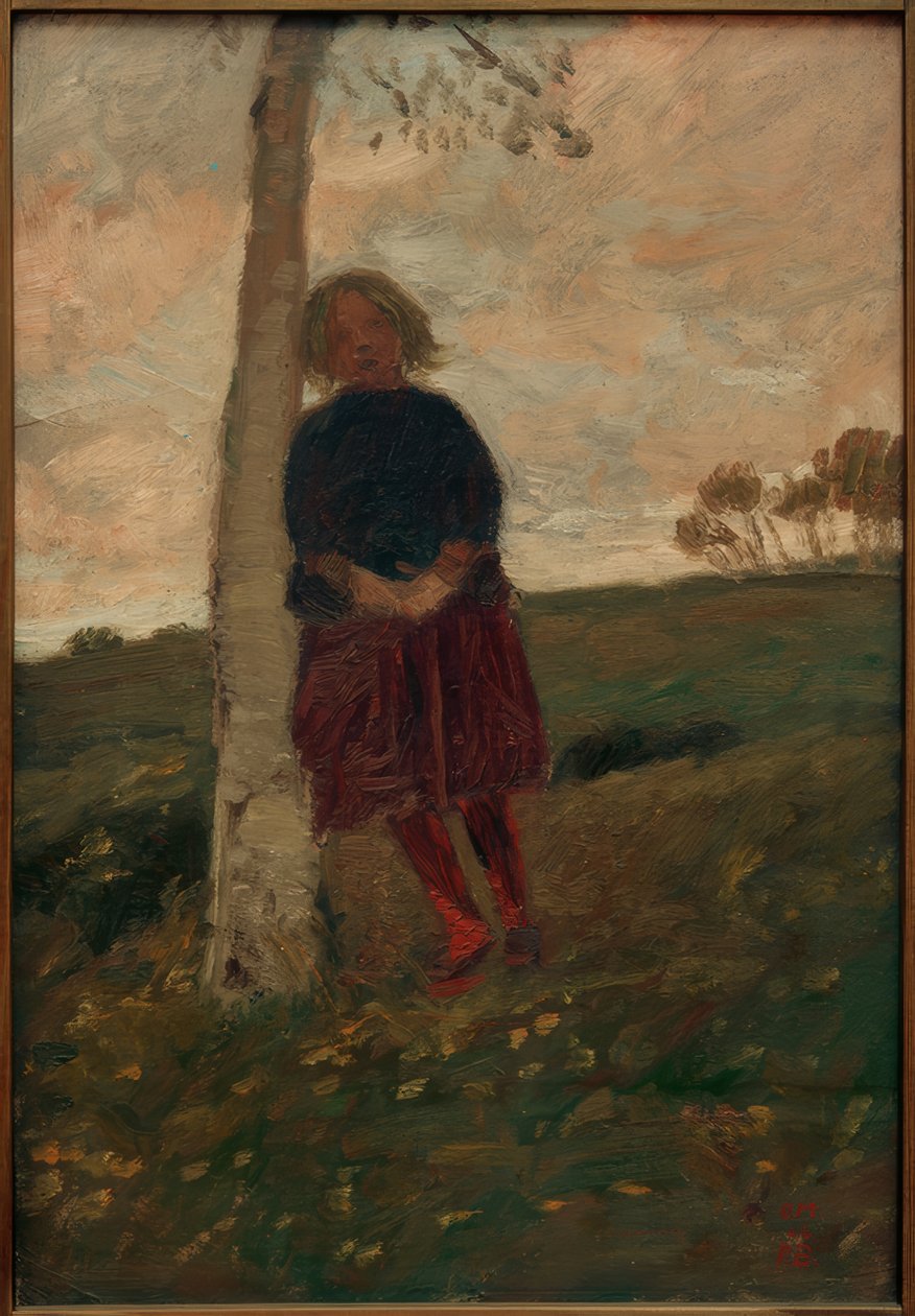 Tyttö koivunrungon ääressä (myös: Tyttö puun ääressä) tekijältä Paula Modersohn Becker