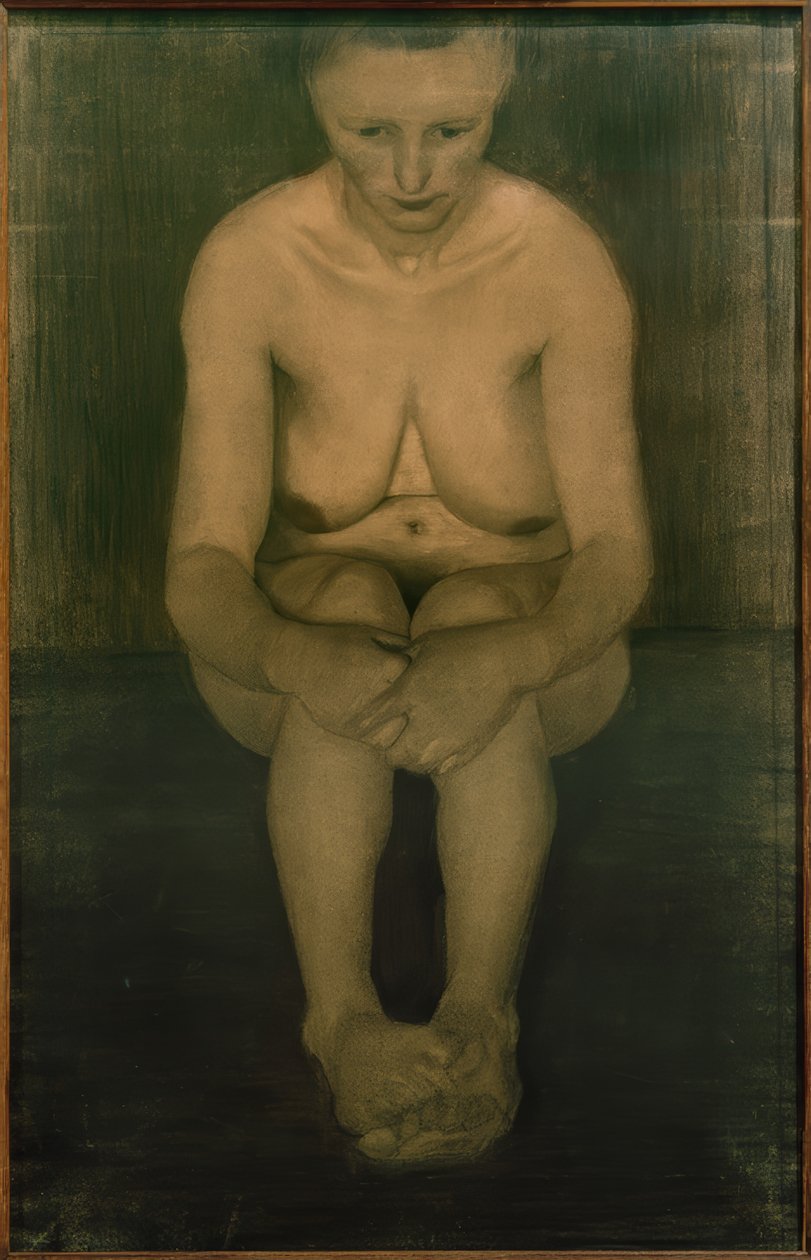 Istuva naisen alastonkuva, etukuva, jossa jalat ovat päällekkäin. tekijältä Paula Modersohn Becker