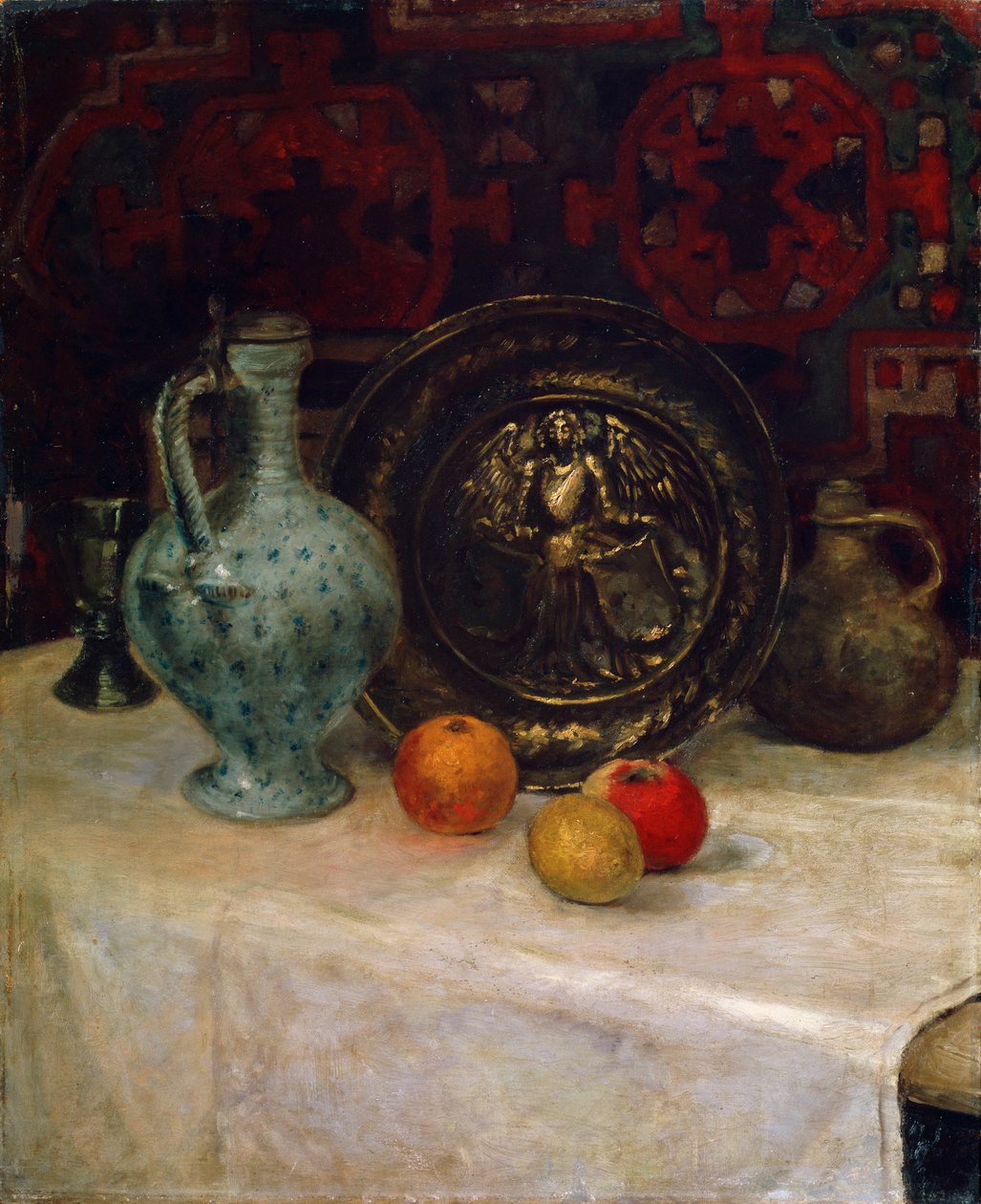 Asetelma messinkilevyllä, 1800-luvun loppu tai 1900-luvun alku tekijältä Paula Modersohn Becker