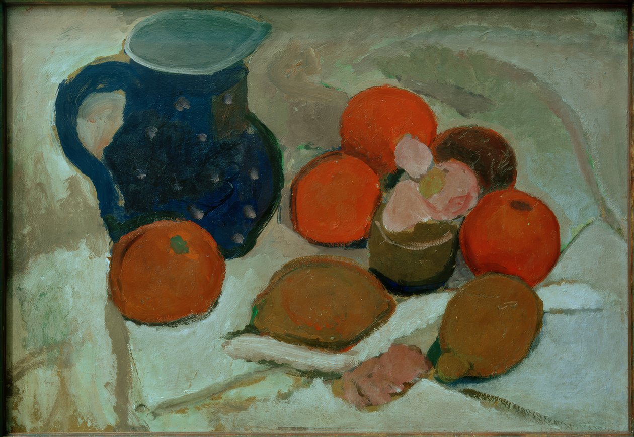 Asetelma sinisellä, valkopisteisellä kannulla (II) tekijältä Paula Modersohn Becker