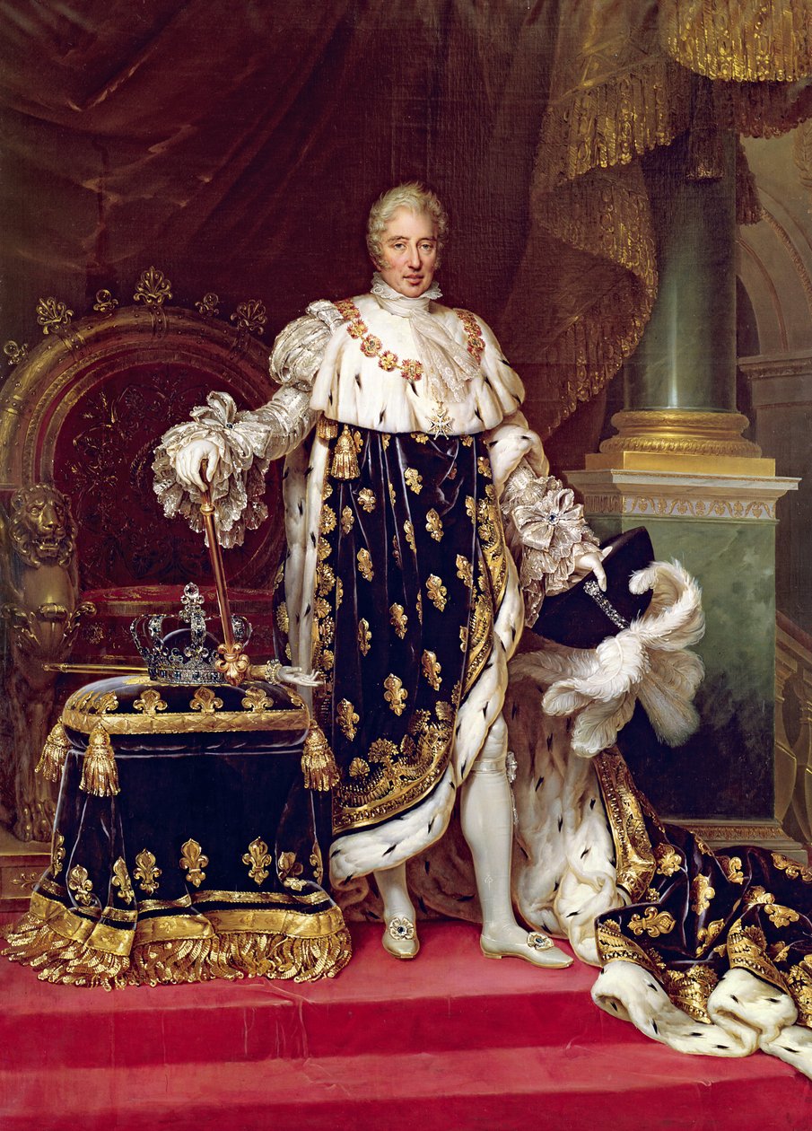 Kaarle X:n (1757-1836) muotokuva kruunausvaatteissa, 1827 tekijältä Paulin Jean Baptiste Guerin