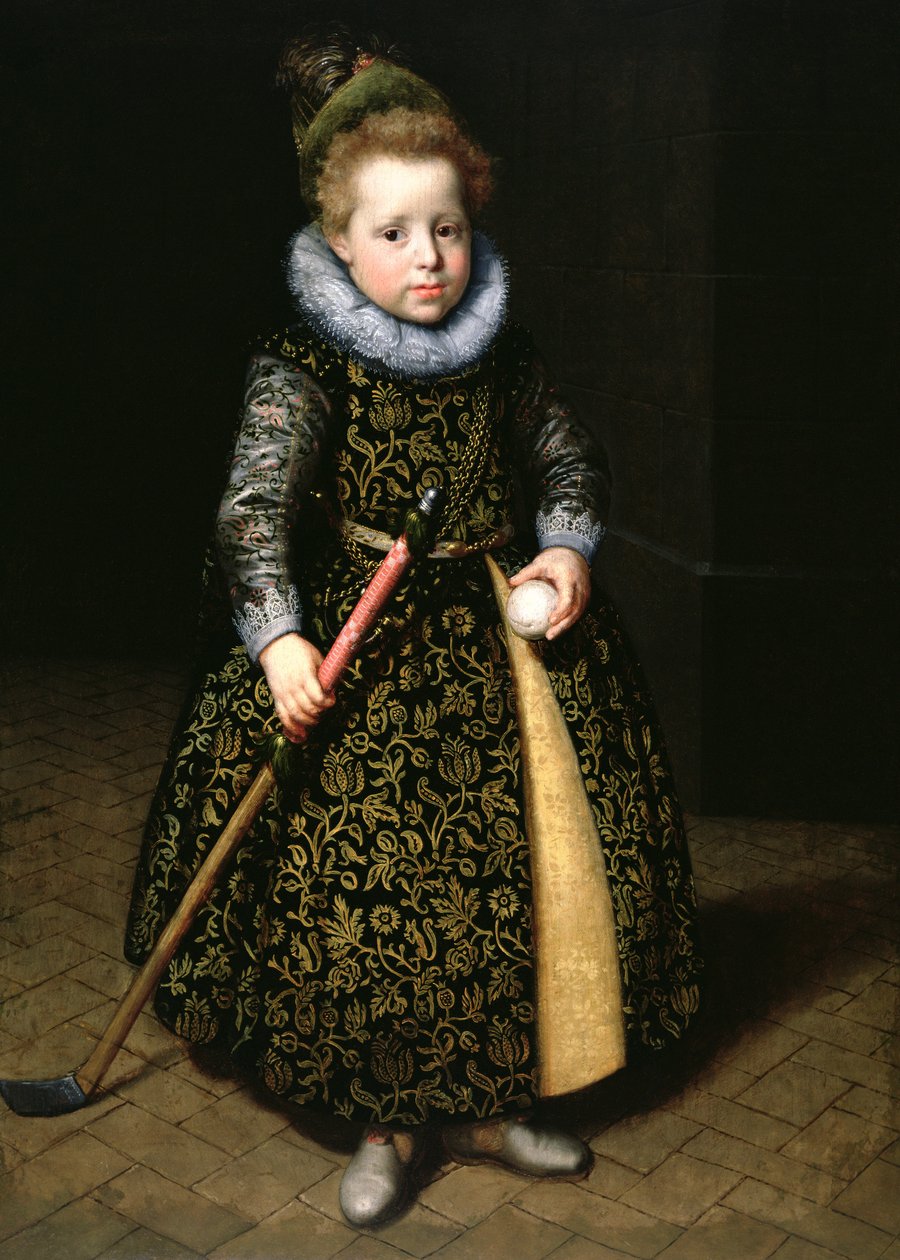 Muotokuva nelivuotiaasta pojasta mailan ja pallon kanssa, 1611 tekijältä Paulus Moreelse