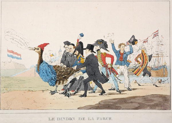 The Fall Guy: Ranskan interventio vuonna 1832 Antwerpenissä (litografia). tekijältä Paulus Charles Gerard Poelman