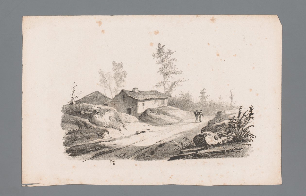 Mäkinen maisema maantiellä ja taloilla Maiseman periaatteet (sarjan nimi) Principles de paysages (sarjan nimi) tekijältä Paulus Lauters