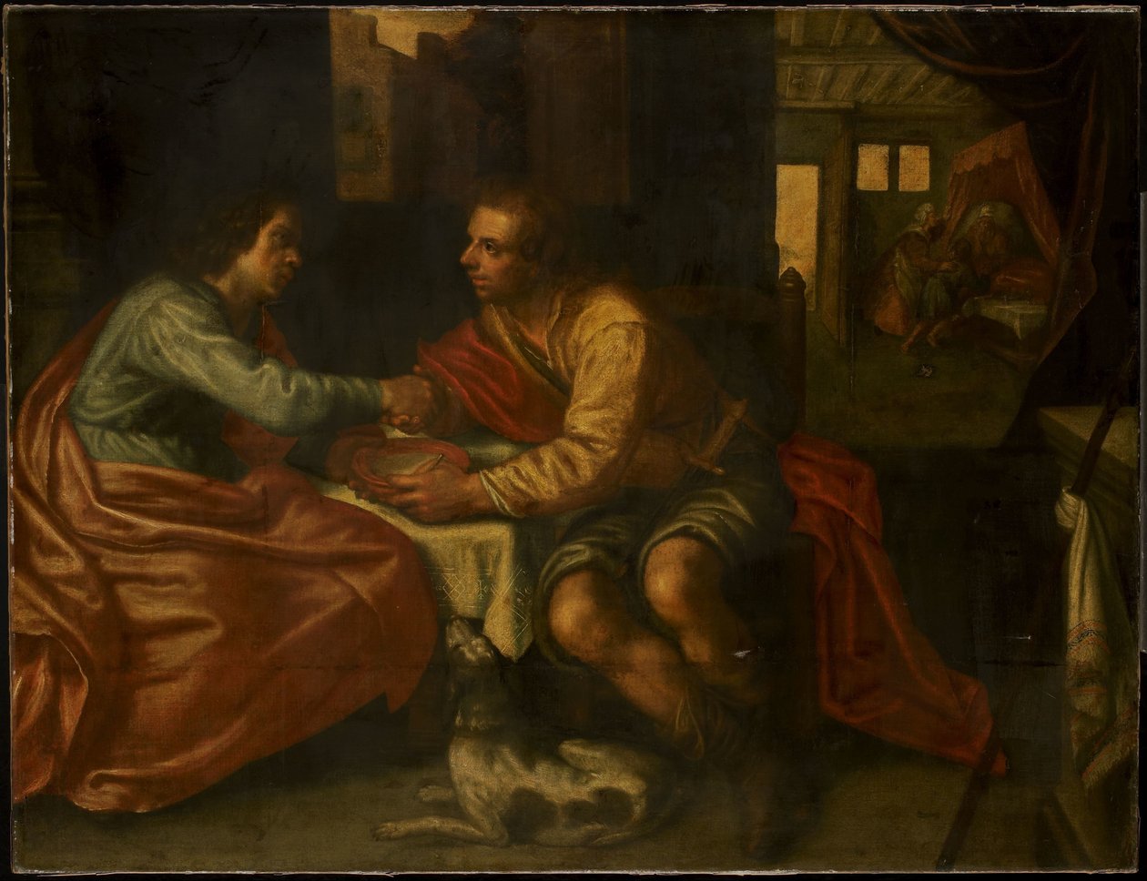 Esau myy syntymäoikeutensa (1. Moos. 27:1-29) tekijältä Paulus Moreelse (copy after)