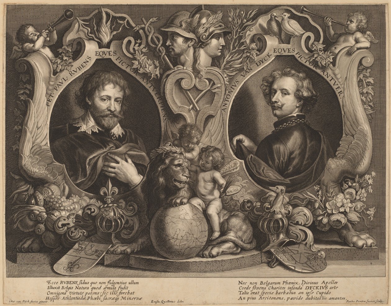 Rubens ja van Dyck, kaksoismuotokuva tekijältä Paulus Pontius, after Sir Anthony van Dyck and Erasmus Quellinus II