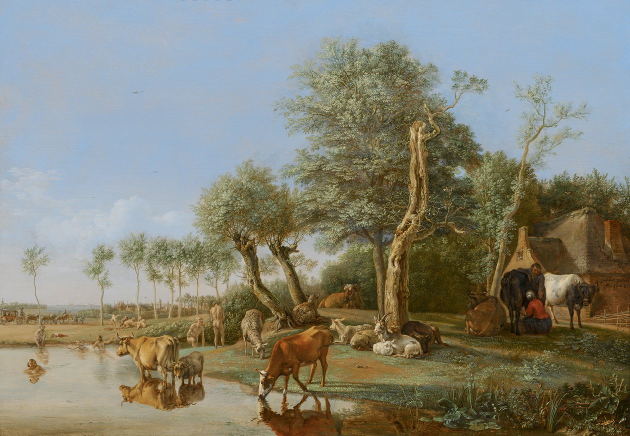 Lehmät heijastuivat vedessä, 1648 tekijältä Paulus Potter