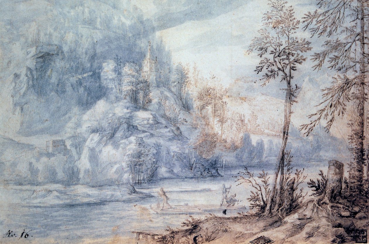 "Joen reuna lautalla", 1600-luku tekijältä Paulus van Vianen II