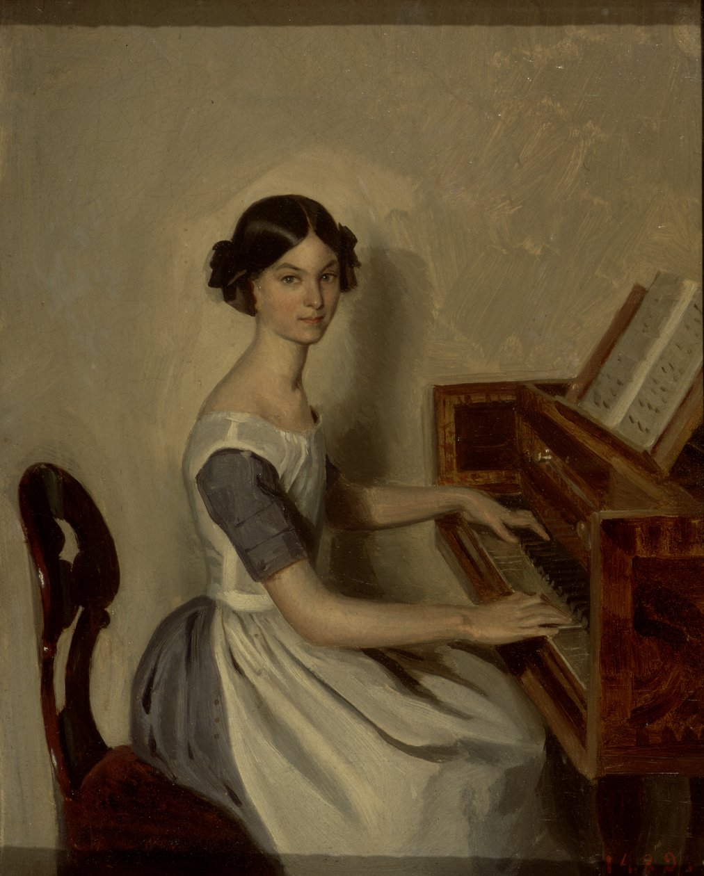 Muotokuva Nadezhda P. Zhdanovichista pianon ääressä, 1849 tekijältä Pavel Andreevich Fedotov