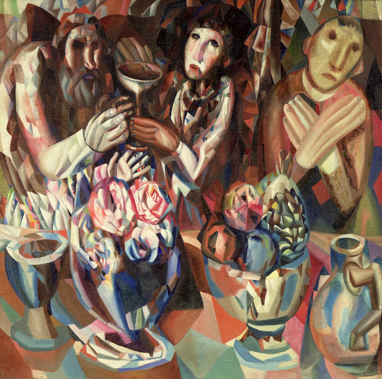 Kolme pöydän ääressä, 1914-1915 tekijältä Pawel Nikolajewitsch Filonow