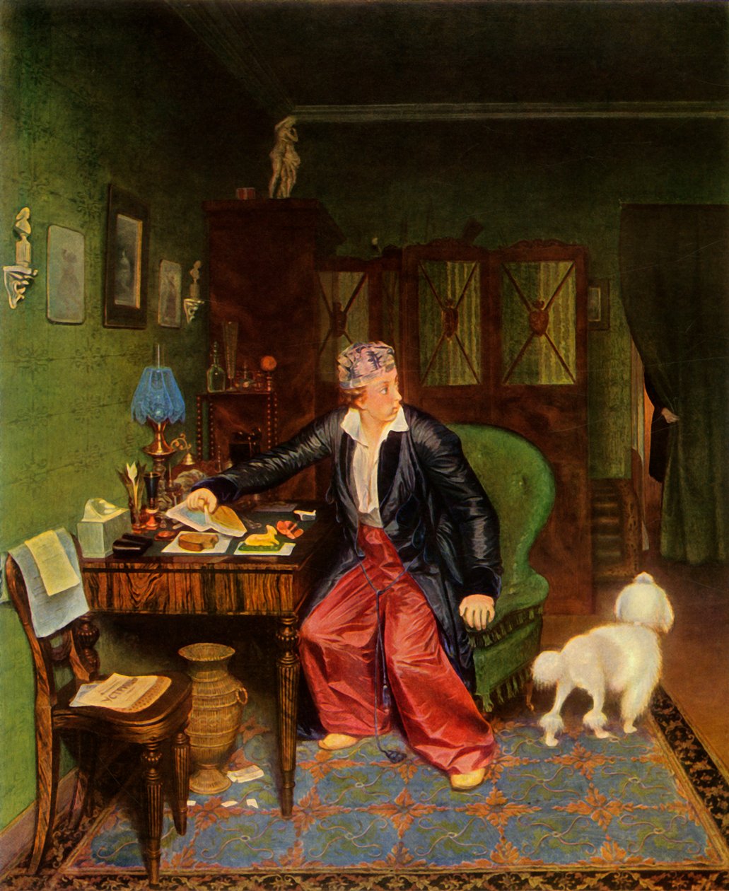 Aristokraatti syö aamiaista tai silkkiä vatsallaan, eikä sisällä mitään, 1849-1850, 1965. tekijältä Pavel Andreevich Fedotov