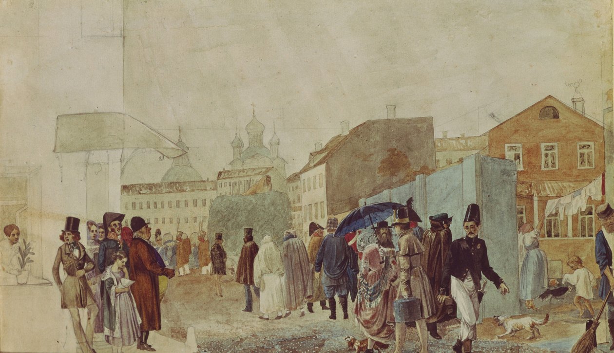 Katukuva Moskovassa sateen aikana, 1837 tekijältä Pavel Andreevich Fedotov