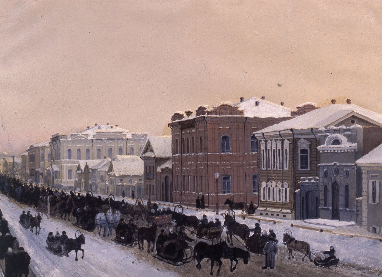 Tomsk, Magistratskaya-katu laskiaisen aikaan vuonna 1897, 1897. tekijältä Pavel Mikhaylovich Kosharov