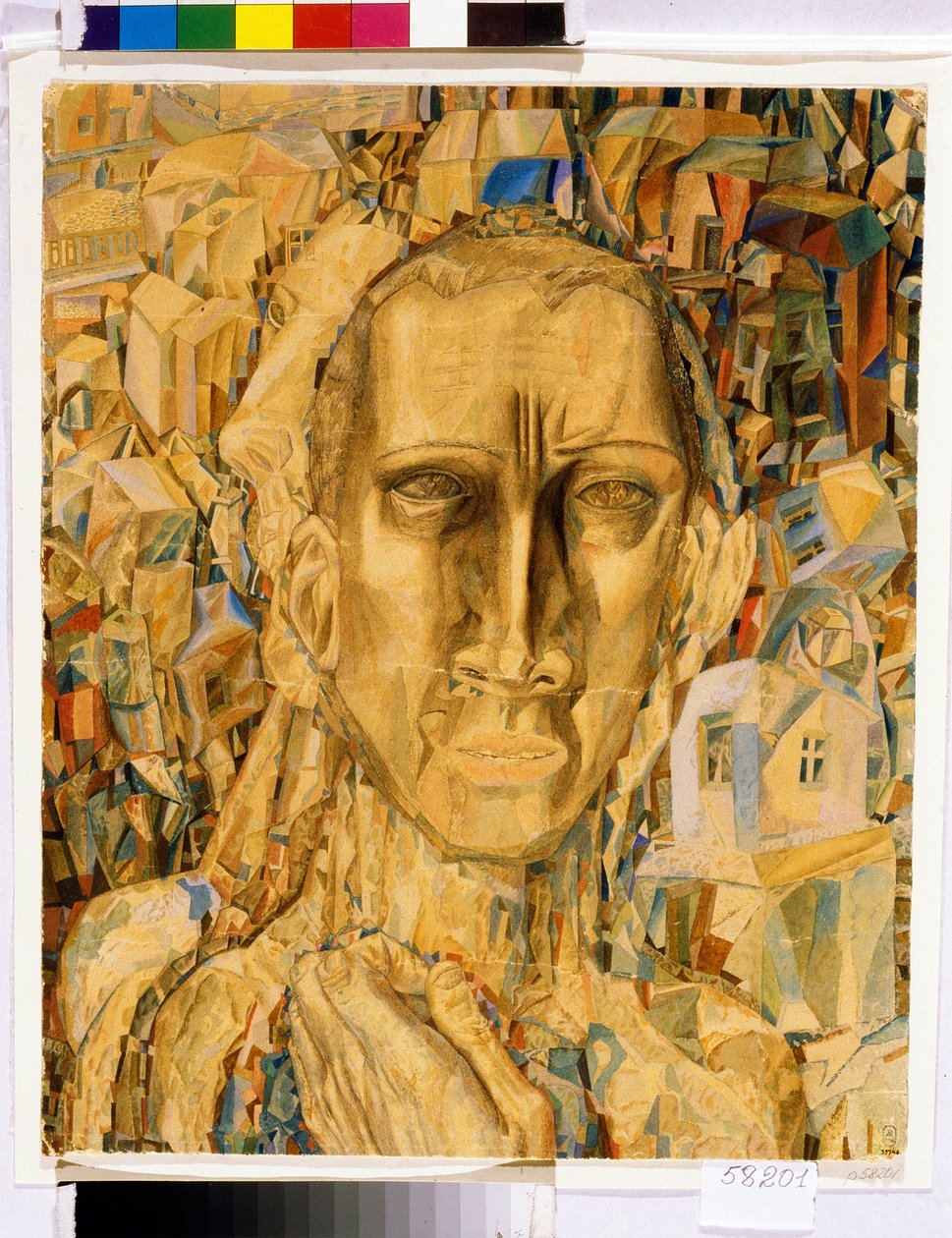 Kaupungin voittaja. (Kaupungin voittaja). Pavel Nikolajevitš Filonovin (1883-1941) työ, akvarelli pahville tekijältä Pawel Nikolajewitsch Filonow