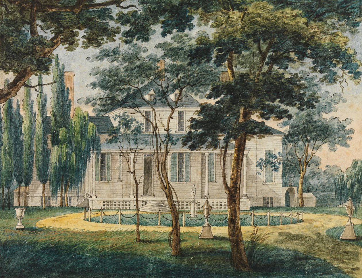 Maalaisasunto, mahdollisesti kenraali Moreaun maalaistalo Morrisvillessä..., 1811-ca. 1813. tekijältä Pavel Petrovic Svin