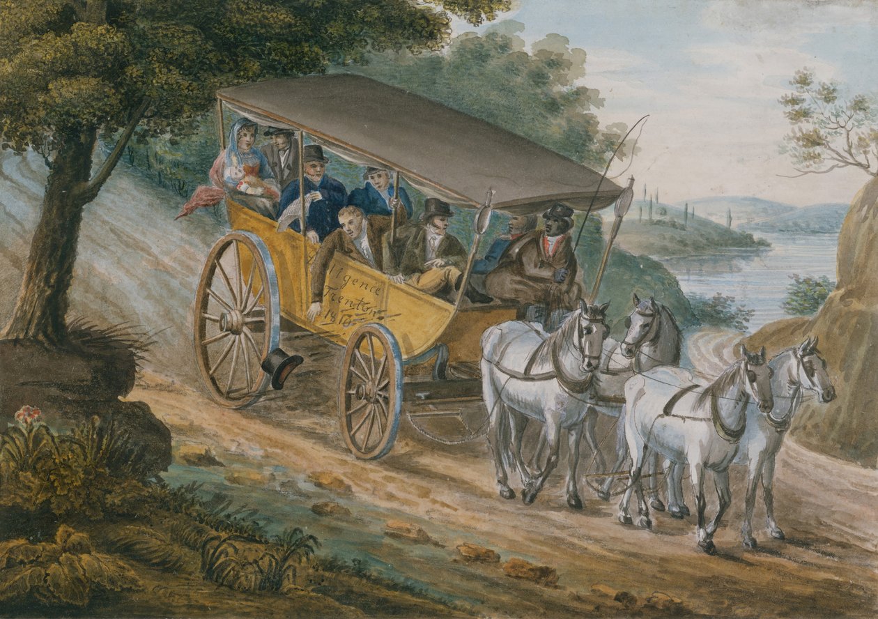 Matkustaa Stagecoachilla lähellä Trentonia, New Jerseyssä, 1811-ca. 1813. tekijältä Pavel Petrovic Svin
