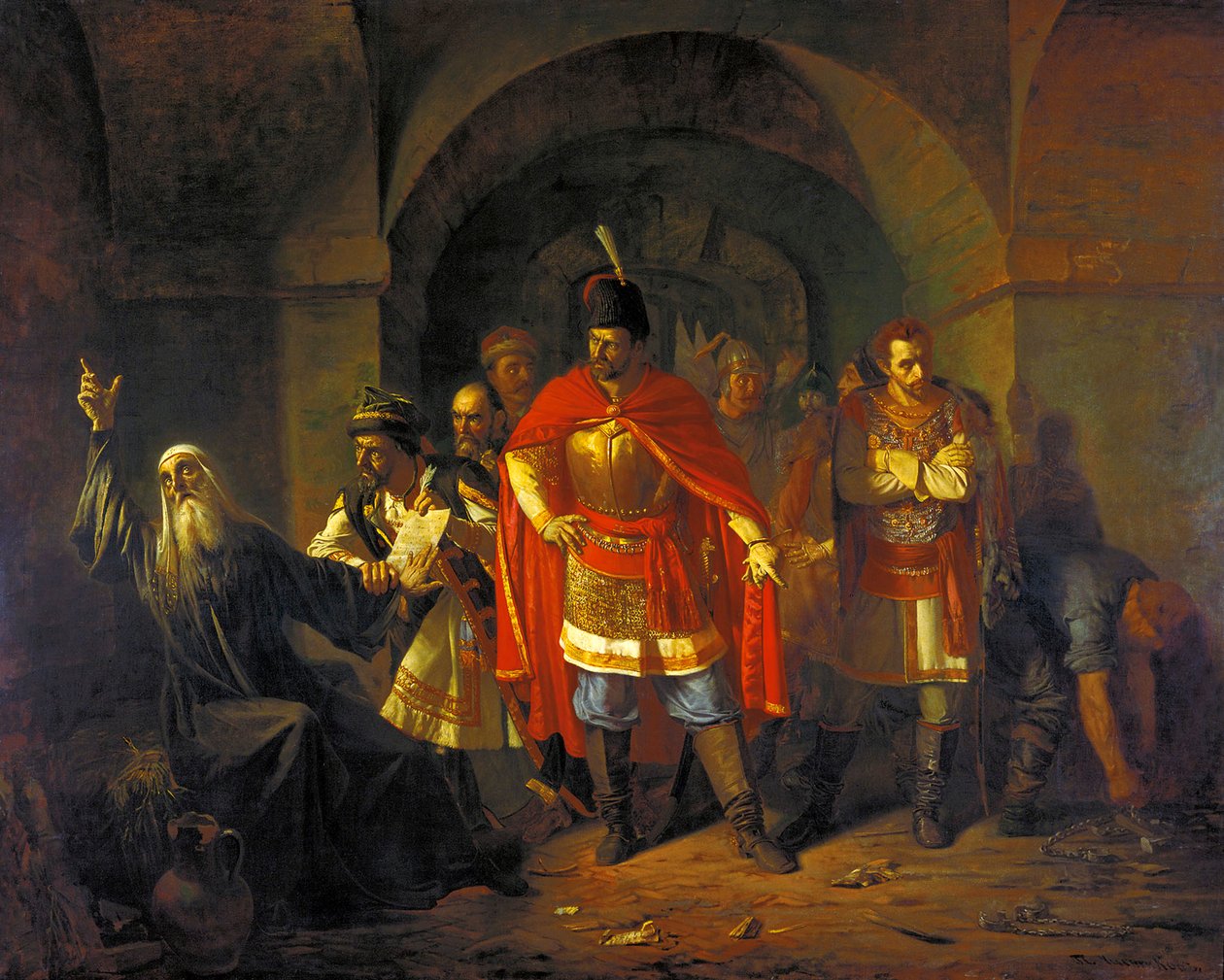Patriarkka Hermogenes kieltäytyy siunaamasta puolalaisia, 1860. tekijältä Pavel Petrovich Chistyakov