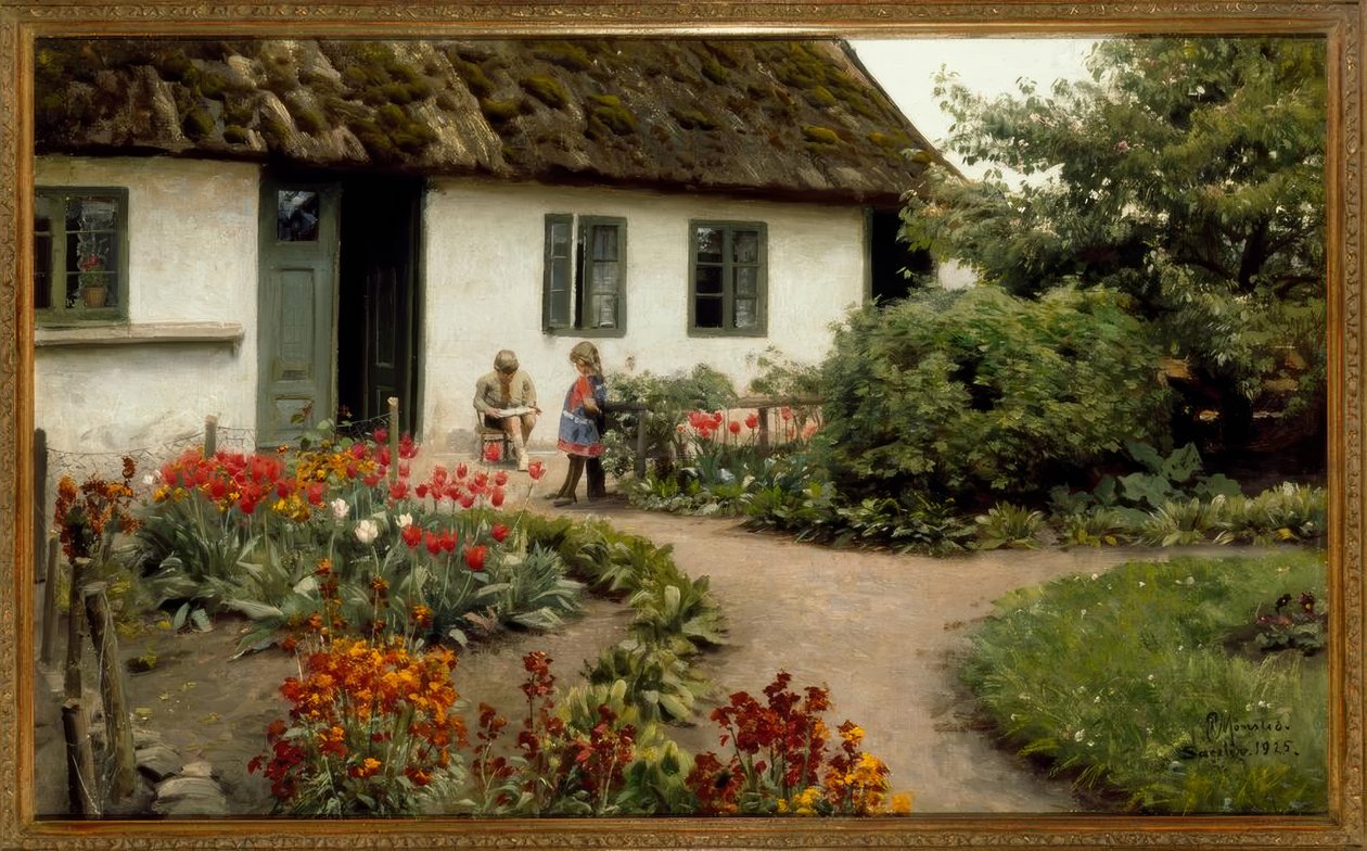 Lesestunde im Blumengarten tekijältä Peder Monsted