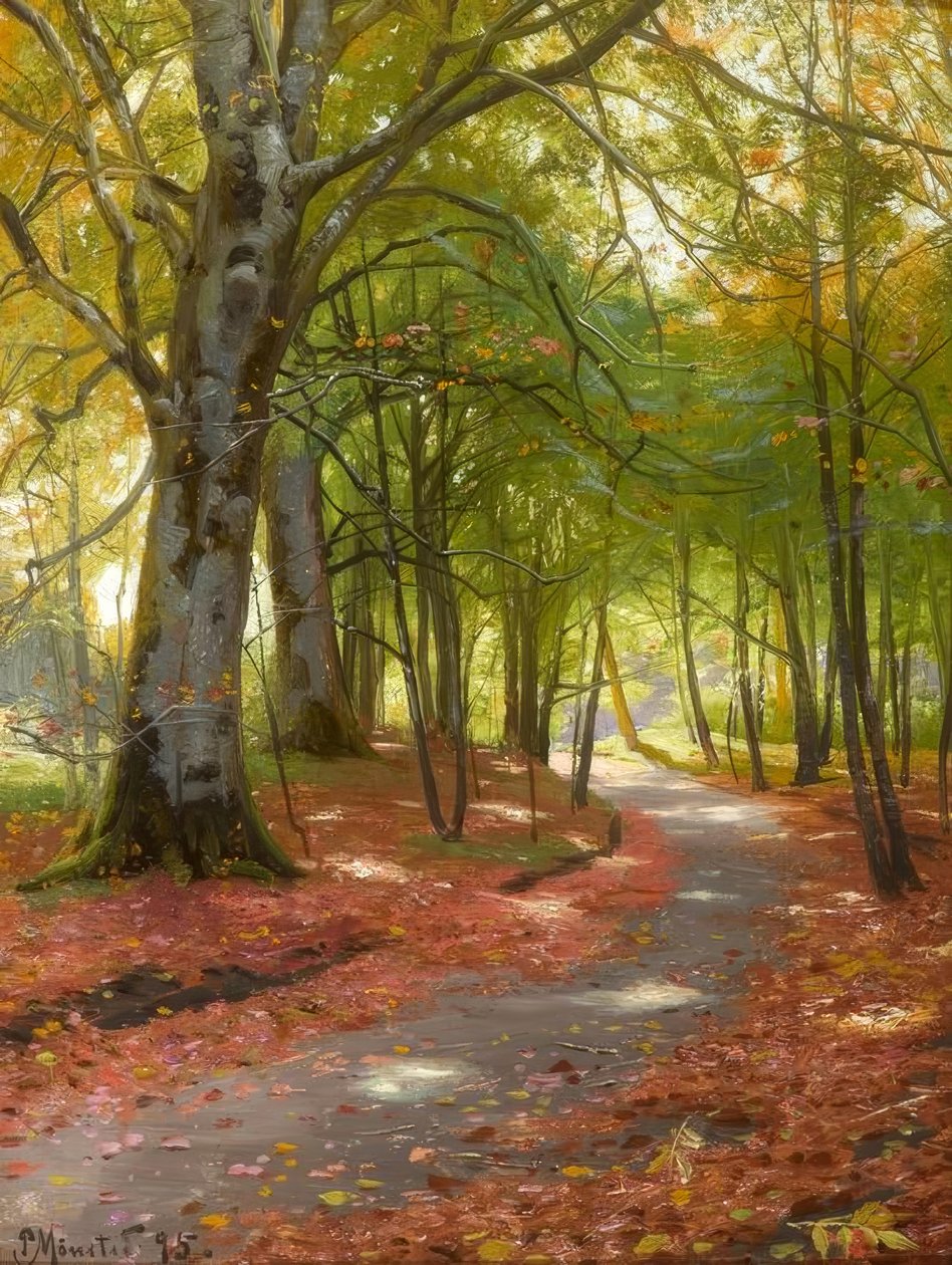 P.Mönsted, Sonniger Herbsttag im Wald tekijältä Peder Monsted