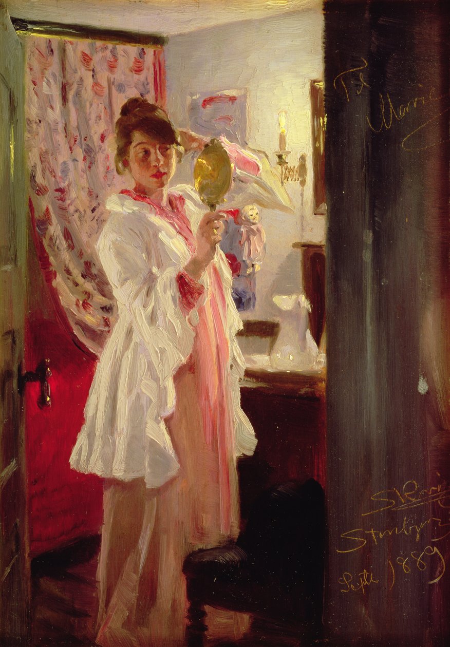 Sisustus taiteilijan vaimon kanssa, 1889 (paneeli) tekijältä Peder Severin Krøyer