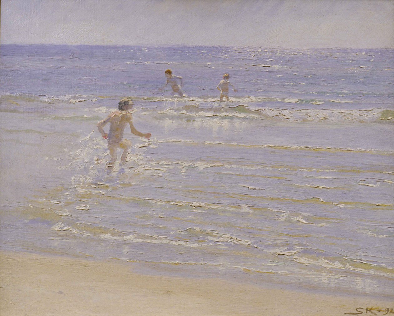 Auringonpaiste Skagenissa: Skagen: Poikien uinti, 1892 (tutkimus). tekijältä Peder Severin Krøyer
