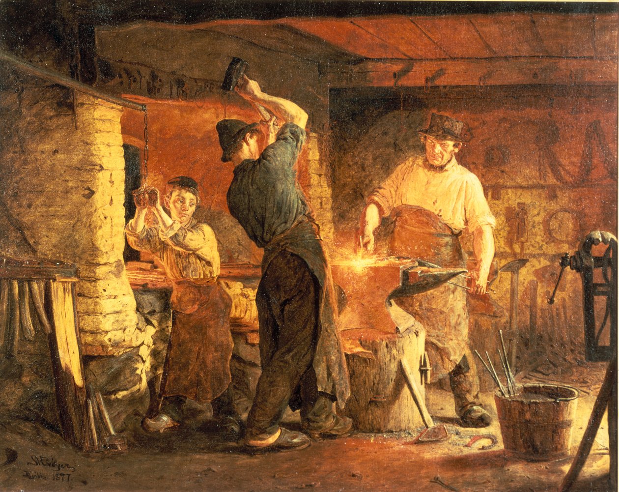 Huonekalut ja erilaiset esineet 1100- ja 1300-luvuilta tekijältä Peder Severin Krøyer