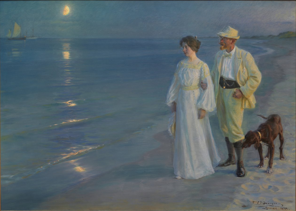 Kesä -ilta Skagenin rannalla. Taiteilija ja hänen vaimonsa tekijältä Peder Severin Krøyer