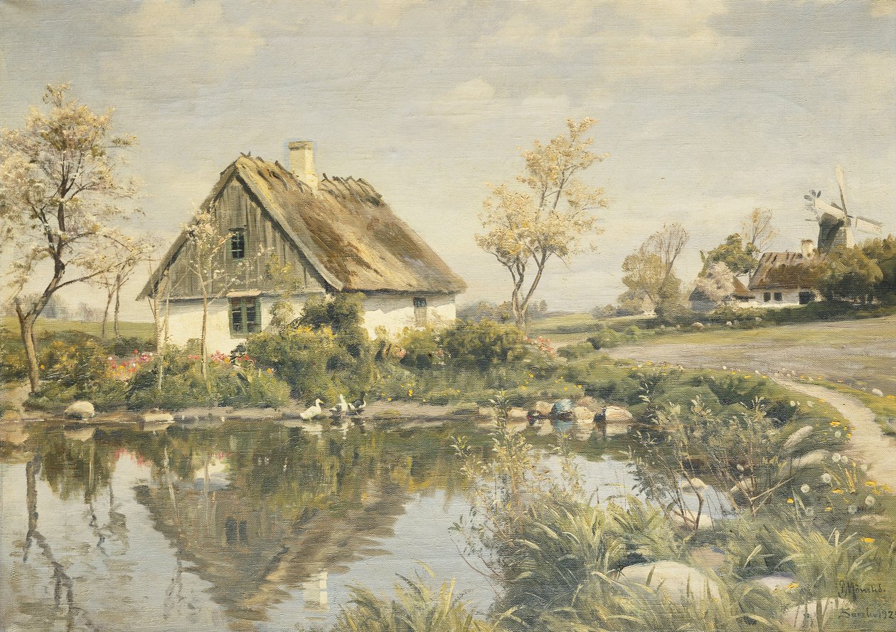 Mökki lammen rannalla tekijältä Peder Monsted
