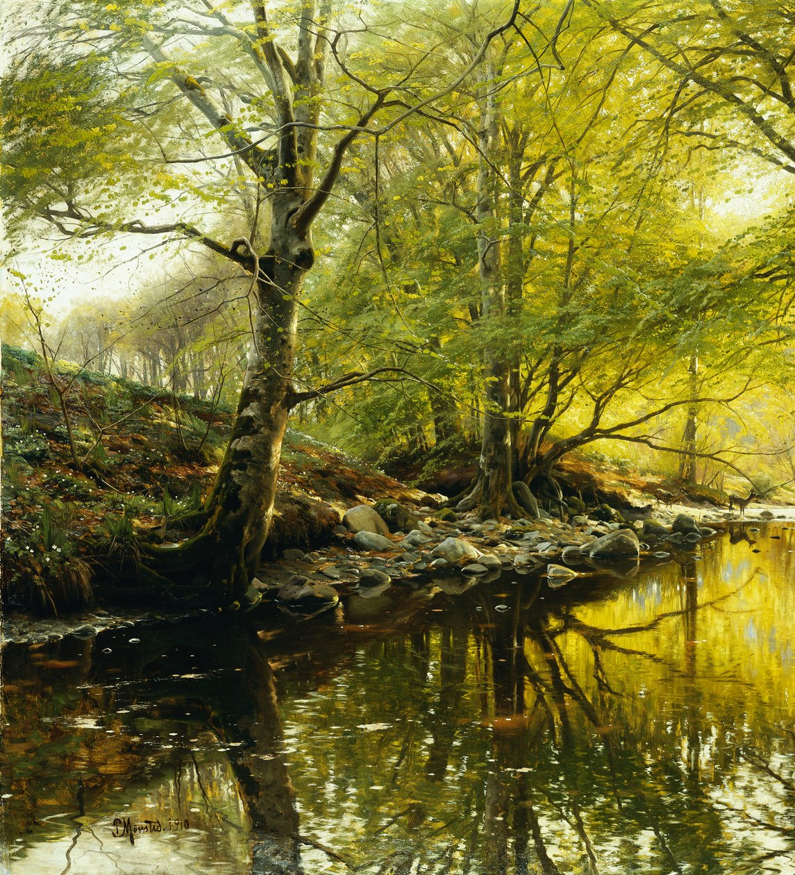Metsäinen jokimaisema tekijältä Peder Monsted