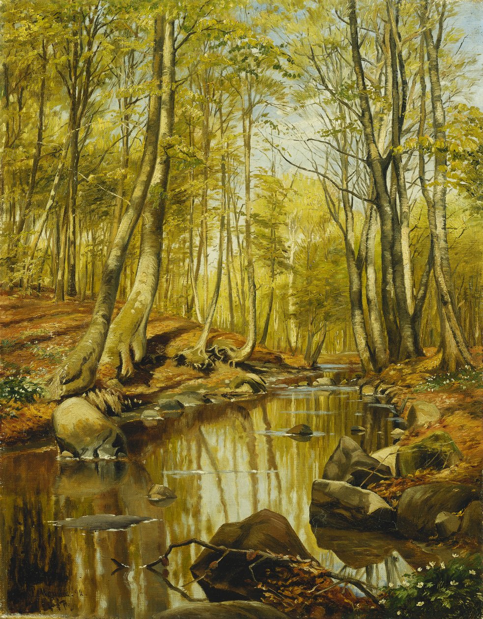 Metsäinen jokimaisema tekijältä Peder Monsted
