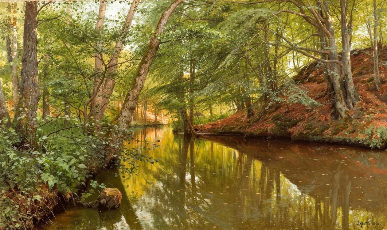 P.Mönsted, Kevätpäivä metsäpuron varrella tekijältä Peder Monsted