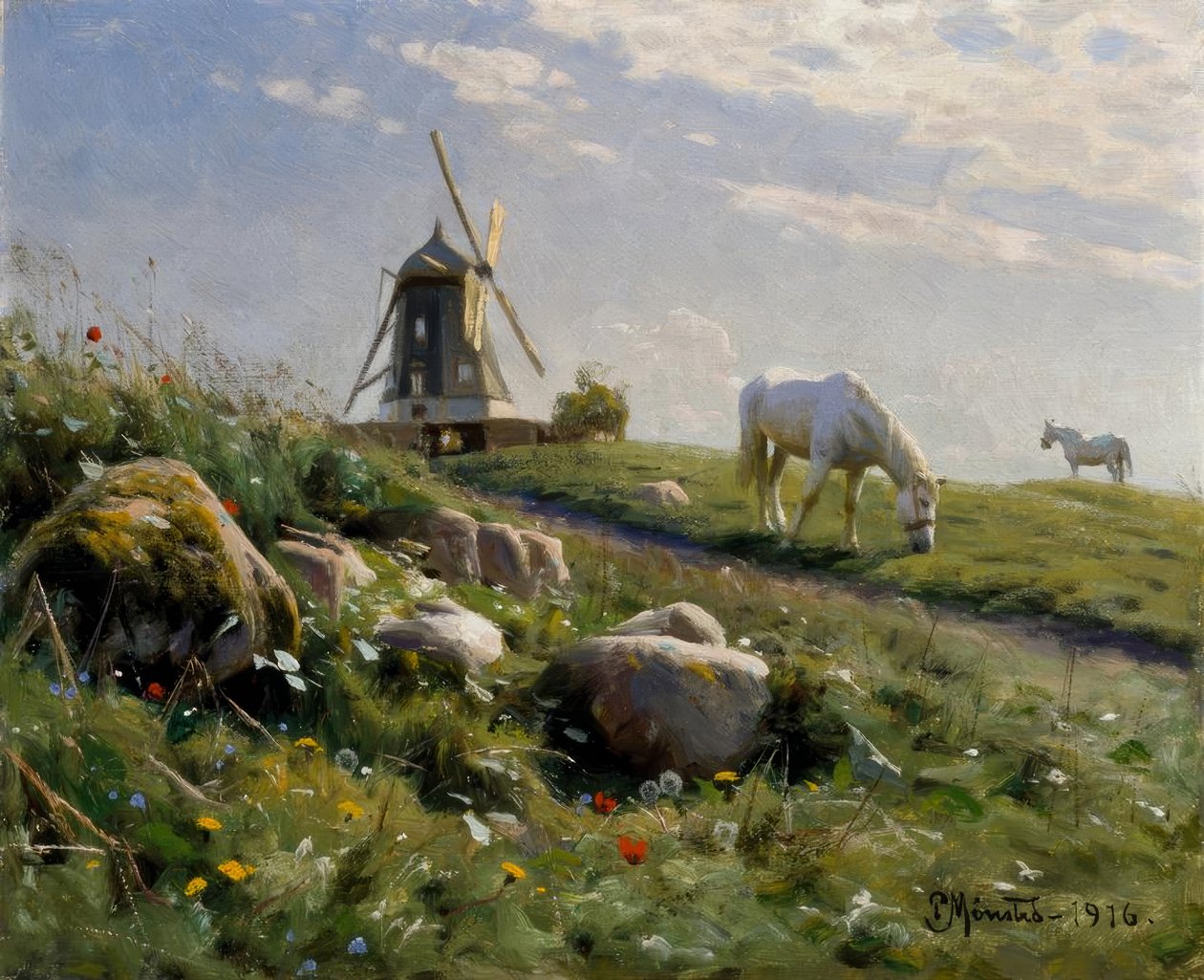 Grasende Pferde auf Sommerwiese tekijältä Peder Monsted