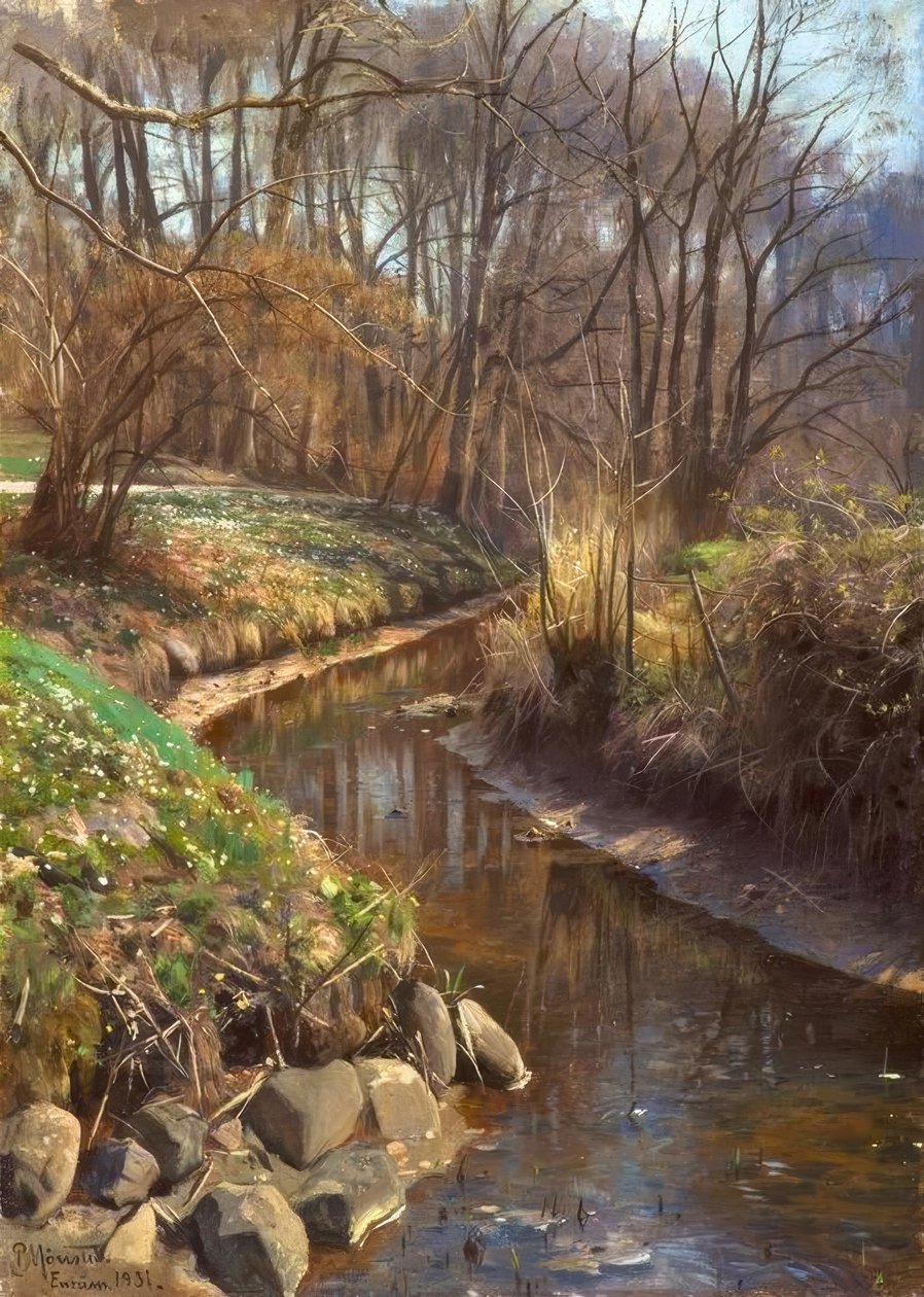 P.Mönsted, lähde metsäpuron luona tekijältä Peder Monsted