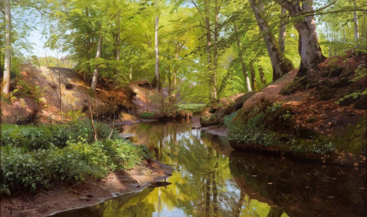 P.Mönsted, Aurinkoinen päivä metsäpurolla tekijältä Peder Monsted