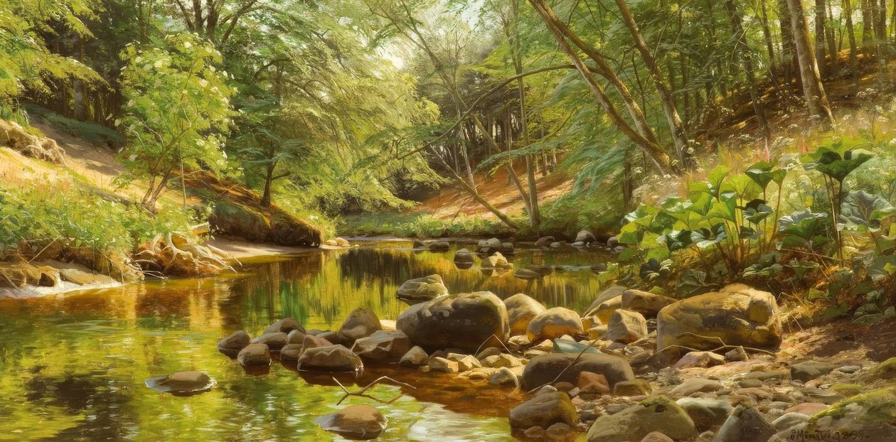 P.Mönsted, Aurinkoinen metsävirta tekijältä Peder Monsted