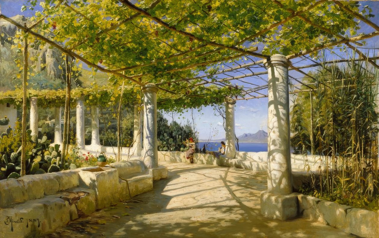 Pergola Caprilla ja näkymä Vesuviukselle tekijältä Peder Monsted