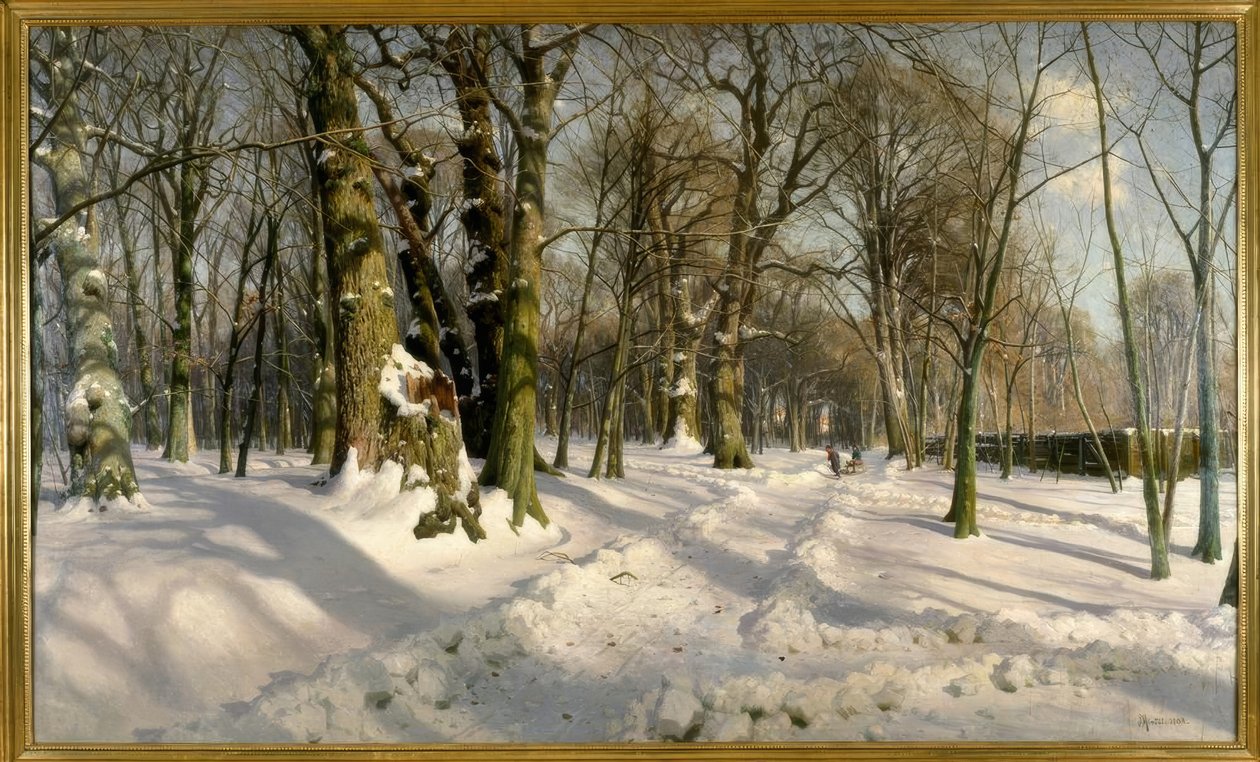 Verschneiter Winterwald im Sonnenlicht tekijältä Peder Monsted