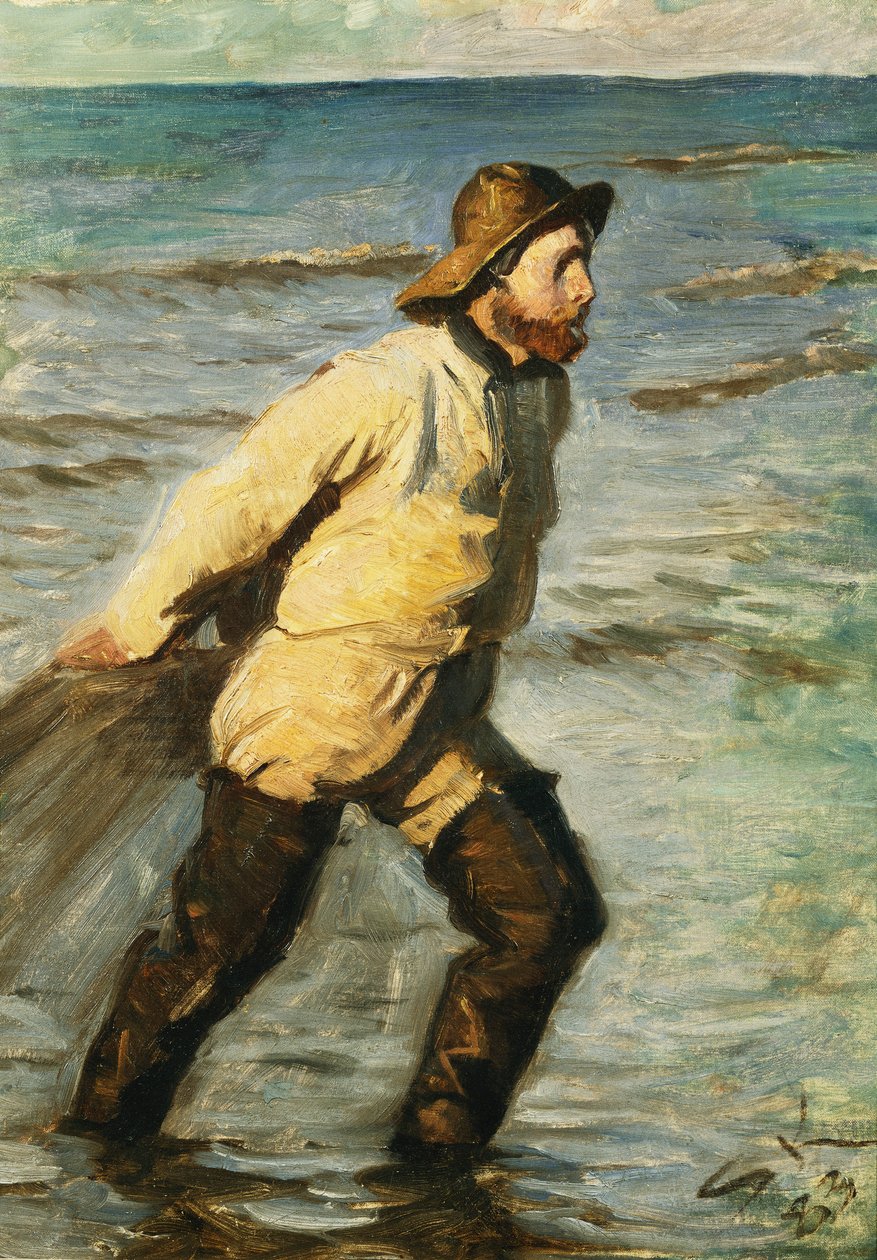 Kalastaja, joka vetää verkoissaan, 1883 tekijältä Peder Severin Krøyer