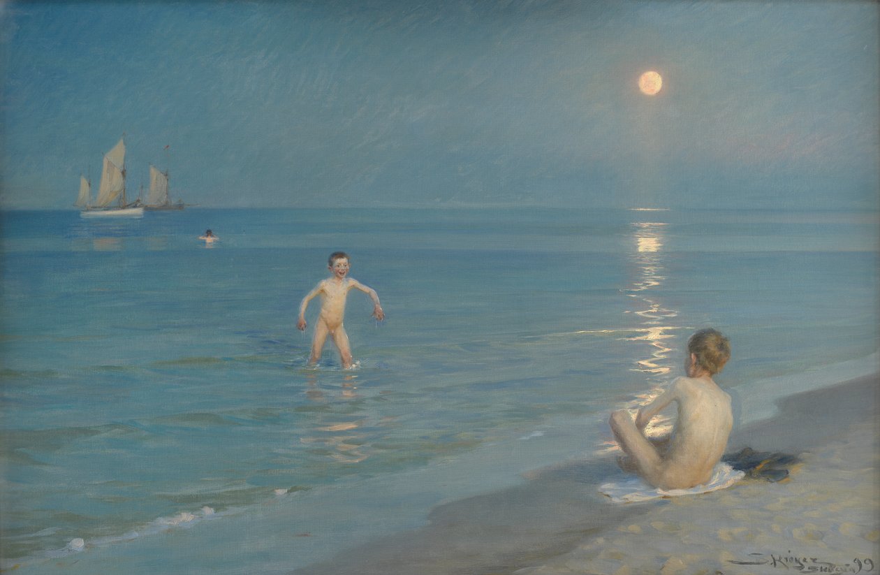 Pojat uimassa Skagenissa. Kesä Ilta tekijältä Peder Severin Krøyer