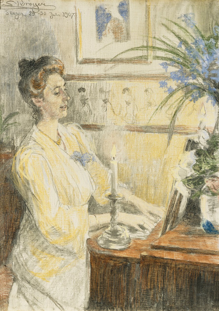 Johanne Helene Louise Brodersenin muotokuva pianon ääressä, 1907 tekijältä Peder Severin Krøyer