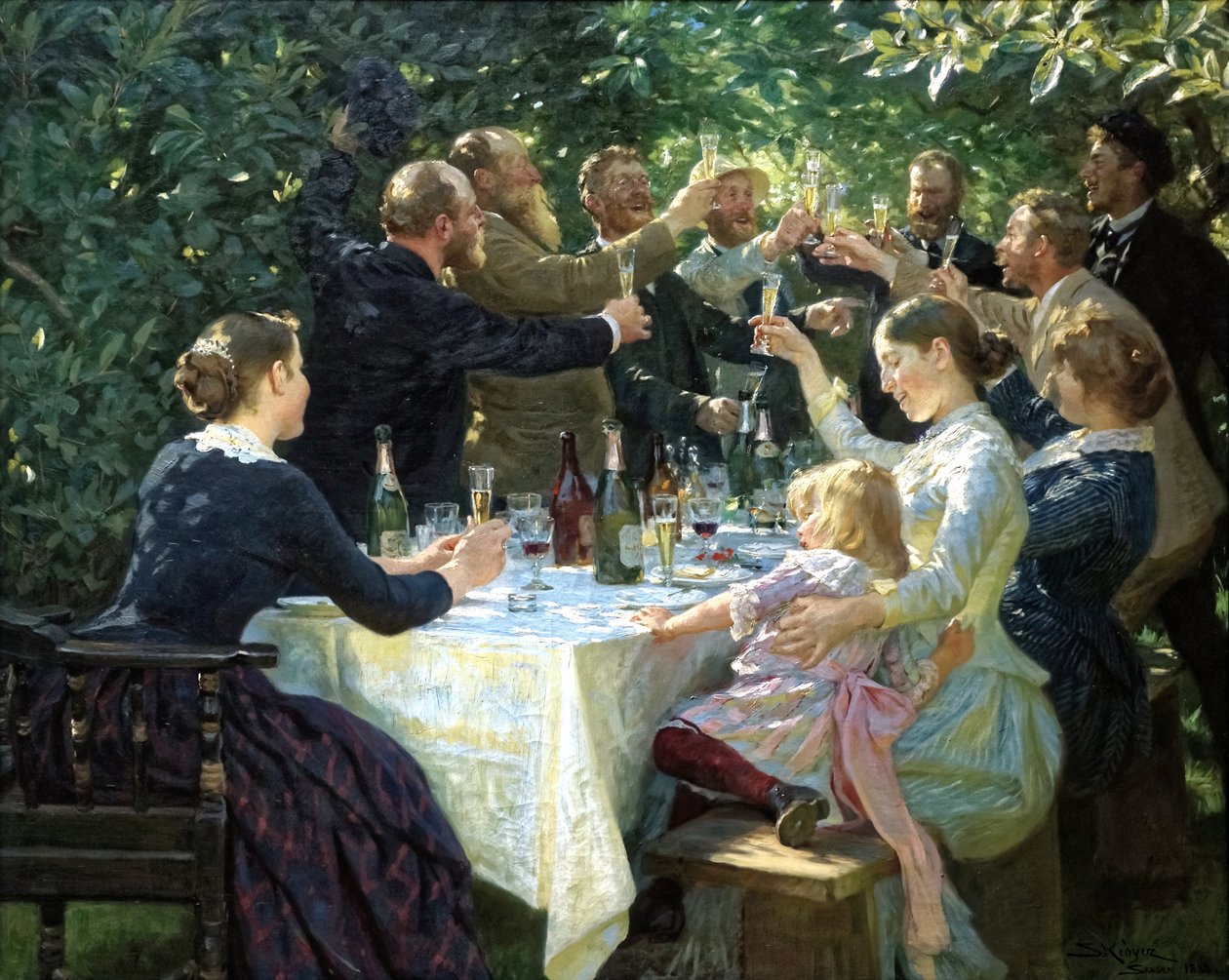Tanskalainen:  Hurraa, hurraa, hurraa! Taiteilijabileet Skagenissa Hip, Hip, Hurraa! tekijältä Peder Severin Krøyer