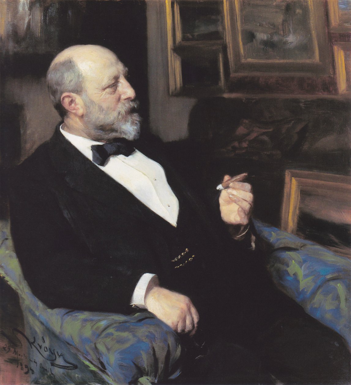 Tupakkavalmistaja Heinrich Hirschsprungin muotokuva. Kokoelman perustaja. tekijältä Peder Severin Krøyer