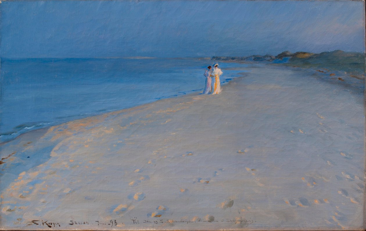 Kesä -ilta South Beachillä, Skagenissa. Anna Acher ja Marie Krøyer tekijältä Peder Severin Krøyer