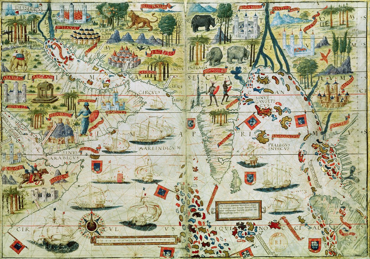 Arabia ja Intia, Miller Atlasista, n. 1519 tekijältä Pedro Reinel