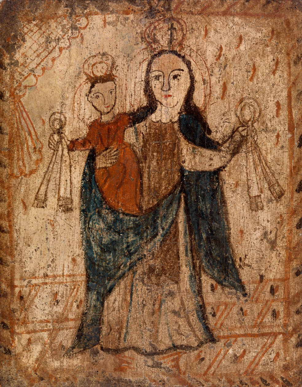 Our Lady of Mount Carmel, n. 1749-1831 (vesiohenteinen maali puulevylle) tekijältä Pedro Antonio Frésquis